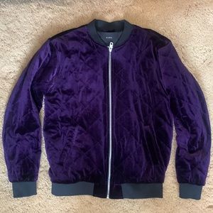 Zara Men's Quilted Purple Zip-Up Velvet Bomber Jacket Sz. L